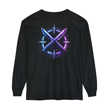 Neon Crossed Daggers Long Sleeve T-Shirt — Cyberpunk Gamer Target Graphic