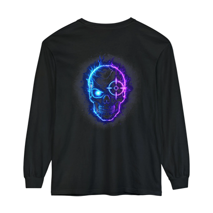 Neon Cyberpunk Skull Graphic Long Sleeve Tee